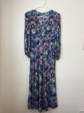 Boden Empire Blue Floral Tea Maxi Dress - Women's Long Sleeve Great Condition